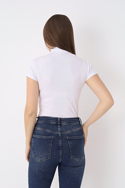 SIR İç Giyim Women's White Short Sleeve Turtleneck Bodysuit