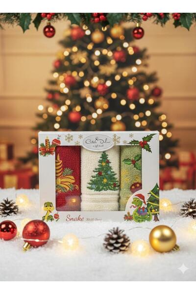 Coton Delux 3'lü Yılbaşı Özel Mutfak Havlusu - %100 Pamuklu -30x50 - Kutulu