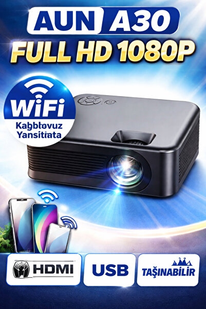 MDS AUN A30 Full HD Mini Projeksiyon WiFi Kablosuz Yansıtma – 1080p Ev Sinema...