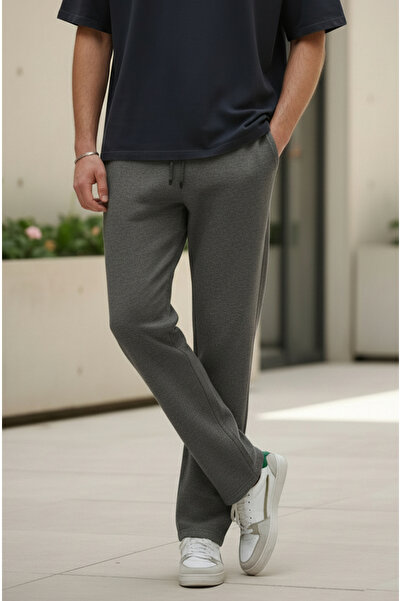 Sizce Moda Smoked Baggy Wide Leg Elastic Waist Pocket Detailed Pique Trousers