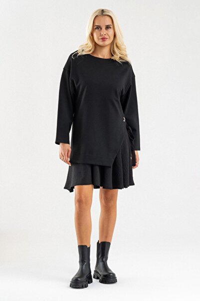 Bold & Young Rochie din țesătură aerobin pentru femei Bold&Young, cu detalii ochi de pasăre, din țesătură de oțel, neagră