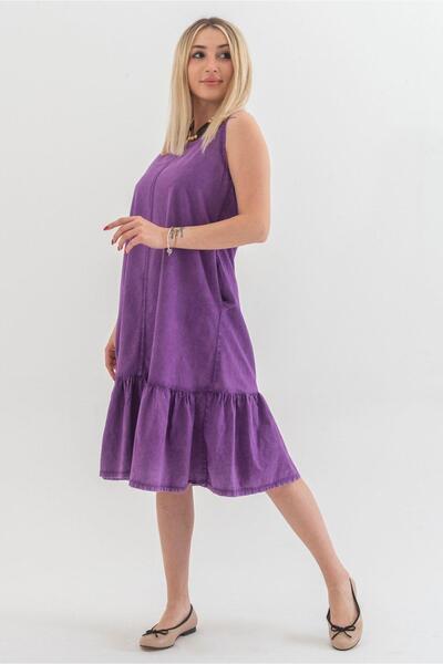 Bold & Young Bavlněné tkané šaty bez rukávů s kapsami, fialové