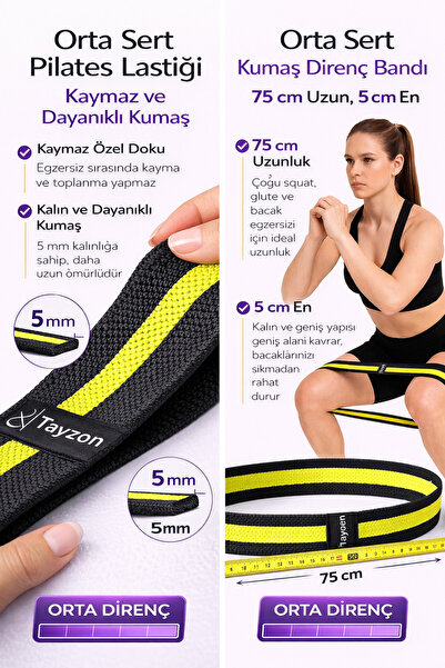 Tayzon Pilates Lastiği Egzersiz Lastiği Loop Band - Orta Seviye Direnç Bandı