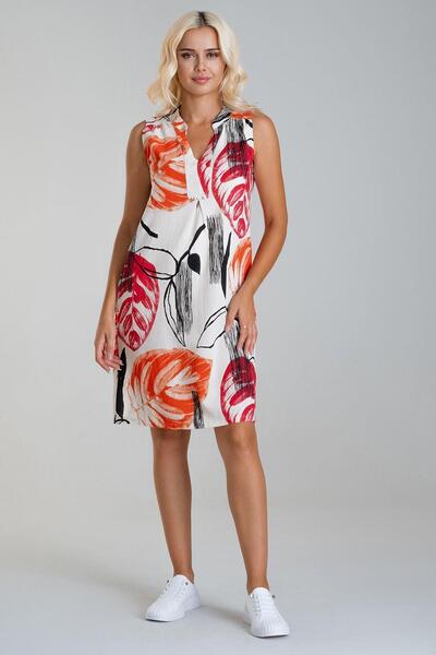 Bold & Young Dámské šaty z tkané bavlny s potiskem a kapsami, lněný vzhled, květinový vzor