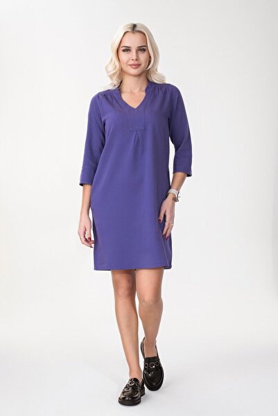 Bold & Young Γυναικείο φόρεμα με μανίκια 3/4 με τσέπες, χωρίς συρρίκνωση, με κορδόνι στον ώμο, από βαμβακερό ύφασμα, θρυλικό φόρεμα μπλε κοβαλτίου Μπλε μανίκια 3/4