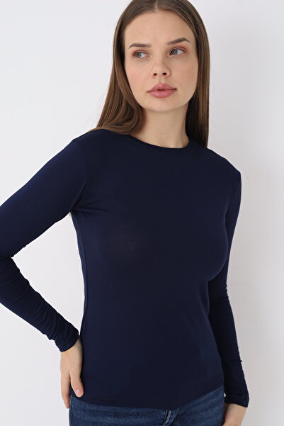 SIR İç Giyim Kadın Lacivert Uzun Kol Bisiklet Yaka Body