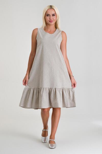 Bold & Young Rochie de damă din bumbac țesut, fără mâneci, cu volană în fundu...