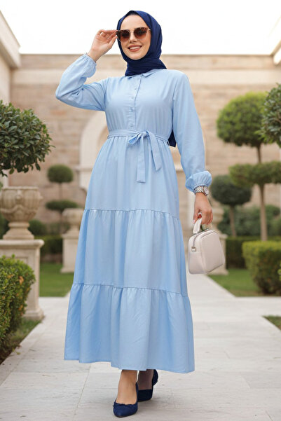 N.S NEVA STYLE Скромна рокля с копчета в бебешко синьо 30391BM