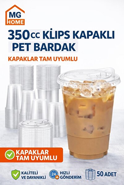 VENON 50 Adet 350 Cc 📢 KLİPS KAPAKLI BARDAK 🍹Plastik Bardak Limonata Soğuk ...