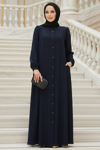 Neva Style Hijab cu nasturi bleumarin Abaya - 45283L