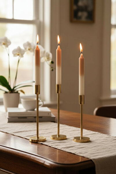 Lavoon 3 Lü Çift Renk Beyaz Vizon Şamdan Mum (18cm X 2,2cm) Damlatmaz, 1. Kal...