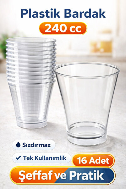 RUBİKAP Plastik Bardak 240 cc – 16’ Tek Kullanımlık Şeffaf Bardak