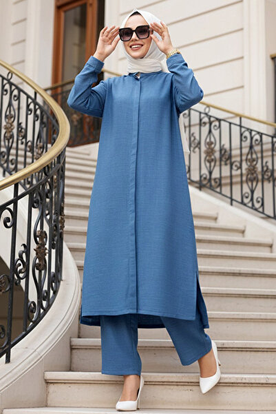 N.S NEVA STYLE Set triplu de hijab albastru indigo cu nasturi 76591IM