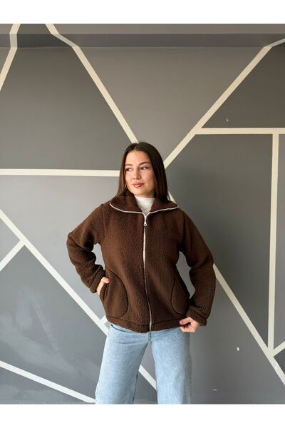 A.T. KIDS-WOMAN Women's Teddy Plush Zippered Short Jacket