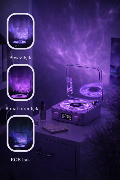 ARELL TEKNOLOJİ Nostalji Plak Çalar Bluetooth Subwoofer 3d Ses Dalgası Retro Müzik Plak Çalar Mor