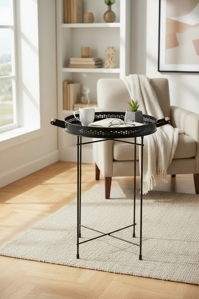 EVSTYLE طاولة قهوة عملية قابلة للطي - قطر 38 سم