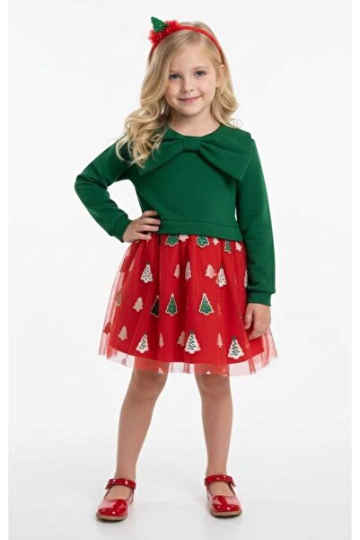 Pinkitokids Rochie de Crăciun cu detaliu de fundă (CU CADOU COROANĂ)