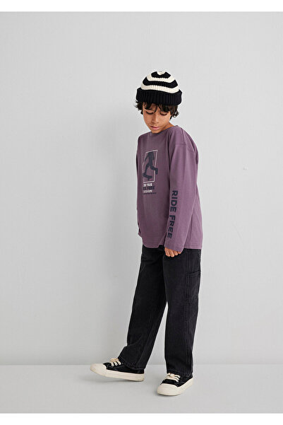 Mavi Bedrucktes lila T-Shirt mit lockerer Passform / lockerer, bequemer Schnitt 6610366-70656