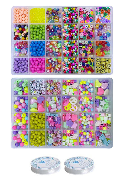 By MO Accessories 48 Bölmeli Çocuklar Için Takı Yapım Seti Kendin Yap Hobi Kiti Eğlenceli Bileklik Küpe Kolye Yapımı