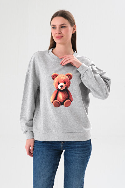 SCREENSHOT Kadın Sevimli Ayıcık Baskılı Sweatshirt / Rahat ve Şık Tasarım / F...