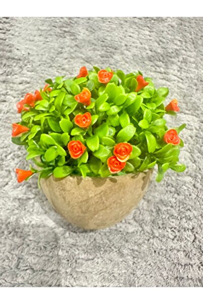 FB Cup أزرق بلون الكوبالت زهرة صناعية للزينة - ورود برتقالية صغيرة - نبات مكت...