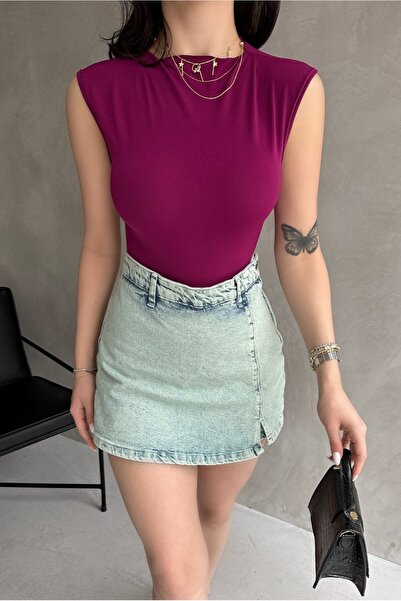 Fav Style Kadın Bisiklet Yaka Kolsuz Sırt Dekolteli Bluz Vişne