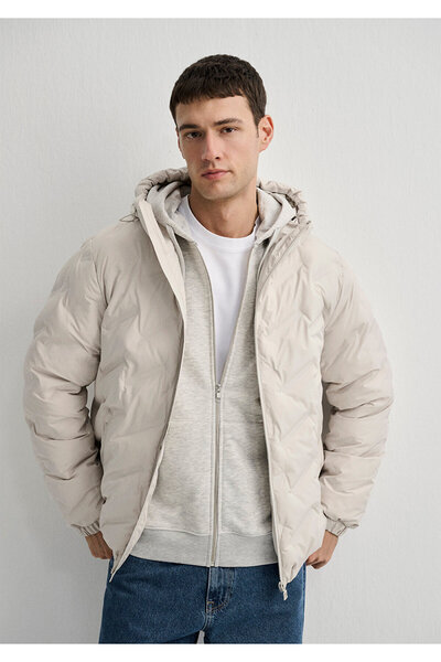 Mavi Kapüşonlu Bej Ceket Regular Fit / Normal Kesim 0110368-70144