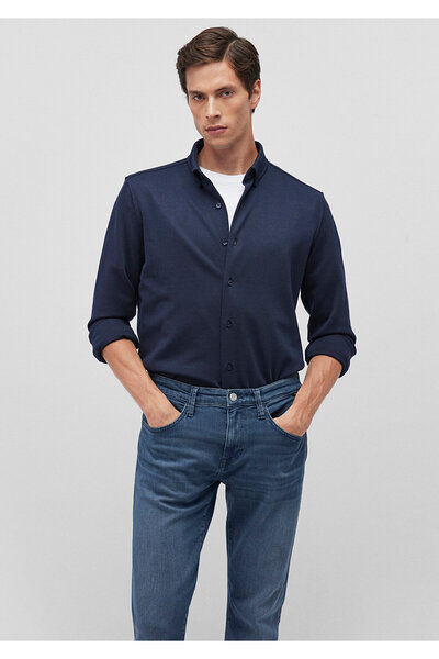 Mavi Lacivert Örme Gömlek Slim Fit / Dar Kesim 0211236-86415