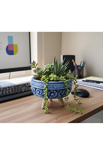 Gold Garden Beton Saksı Ayaklı Sukulent Bonzai Aranjman Çiçek Saksısı Çap:19cm(Ayak Demonte) (Bitkiler Hariç)