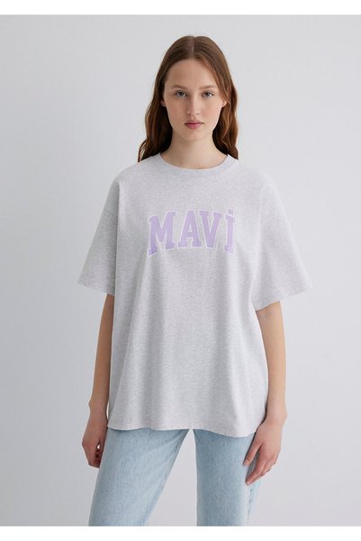 Mavi Logo Printed Gray T-Shirt Oversize / Wide Cut1600843-85438