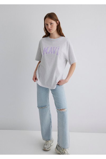 Mavi Logo Printed Gray T-Shirt Oversize / Wide Cut1600843-85438