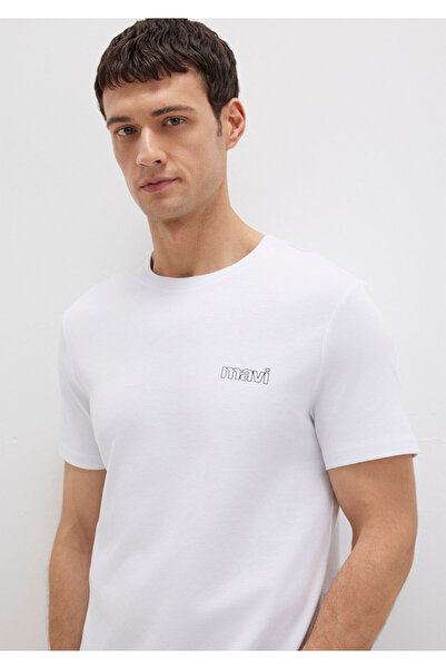 Mavi Logo Baskılı Beyaz İnterlok Tişört Slim Fit / Dar Kesim 0610360-620