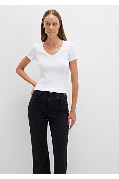 Mavi Beyaz Basic V Yaka Tişört Fitted / Vücuda Oturan Kesim 1601040-620