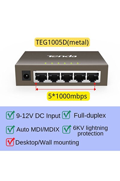 Tenda metal shell 5Port Full Gigabit switch 1000mbps smart Network Ethernet Desktop Switcher Fast Et