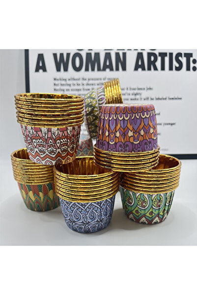 Choice ٥٠ قطعة من قوالب الكب كيك الذهبية بنمط عيد مبارك، مصنوعة من رقائق معدن...