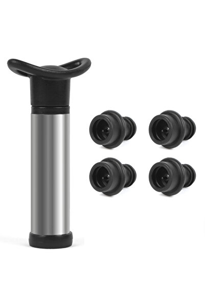 Choice سدادات زجاجات النبيذ الفضية - 4 سدادات، مضخة حفظ النبيذ، سدادات تفريغ ...