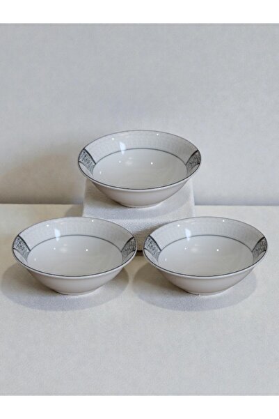 WDA 3 قطع. وعاء تقديم أنيق من السيراميك الأبيض بتصميم زهري رمادي