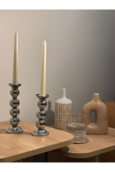 LUXAY HOME GÜMÜŞ RENGİ 2'Lİ MARBLES ŞAMDAN & MUMLUK SETİ