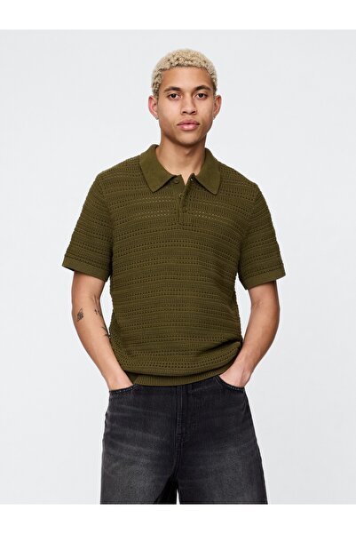 GAP Erkek Haki Örgü Polo T-Shirt