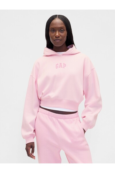GAP Kadın Pembe VintageSoft Crop Logo Sweatshirt