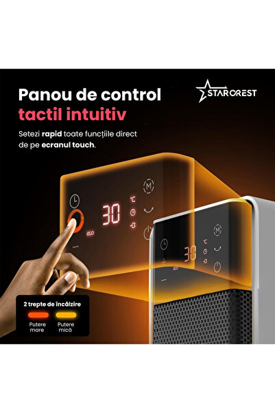 STARCREST Ventilator ceramic SCH-T30BK, 2000W, control digital, funcție de oscilație, telecomandă