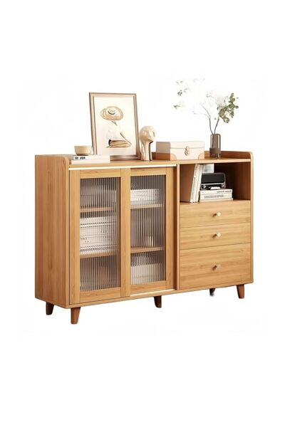 EXPERT خزانة جانبية للمطبخ على شكل ركن قهوة، مزودة بأدراج وأبواب منزلقة، 100×36×92 سم، لون خشبي