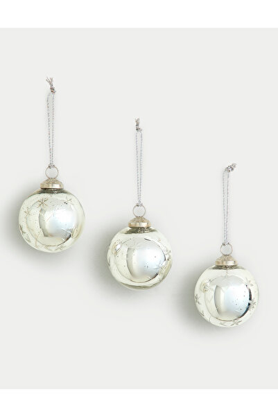 Marks & Spencer 3'lü Gümüş Cam Çiçek Desenli Süsler