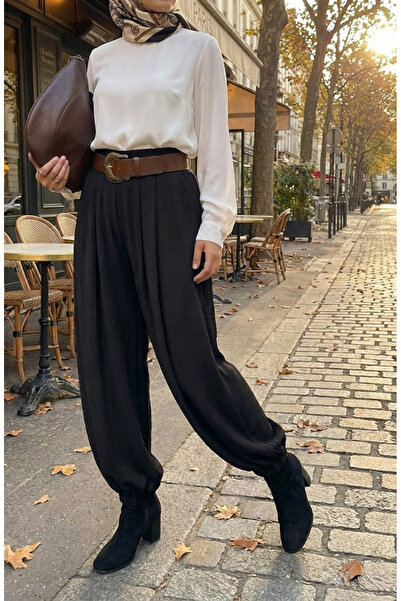 sefamerve Shalwar-Hose mit elastischem Bund 0001-01 Schwarz