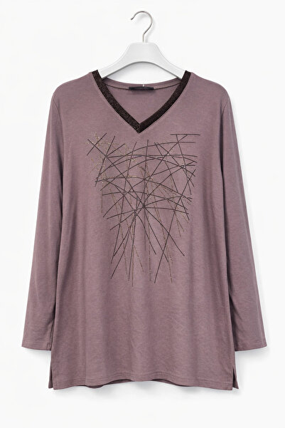 günay boutıque بلوزة بتفاصيل ياقة حجرية مطبوع - لون المنك