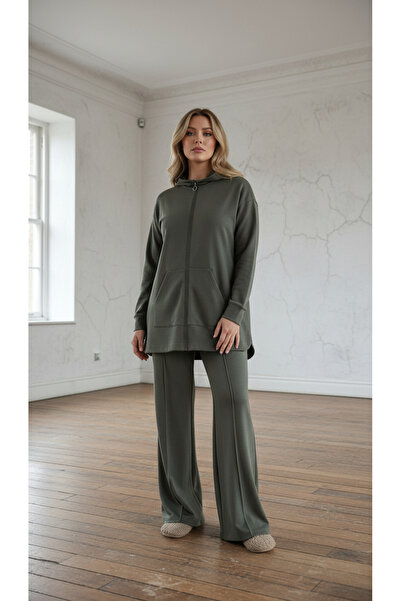 Curly Khaki Modal Fabric Zippered Suit