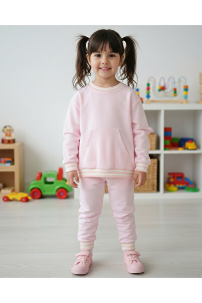 voyyo kids baby Set de trening pentru colegiu cu buzunare Kangru pentru fete, 2-3-4-5-6 ani, 100% bumbac, 2 fire