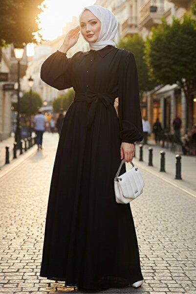 Bestenur فستان بحزام من Alser 1468 - أسود