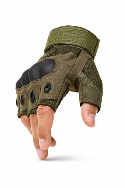 SINGLE SWORD Yarım/Kesik Parmak Eklem Korumalı Kaymaz Askeri Taktik Haki Motorcu/Motosiklet/Bisiklet Eldiveni M