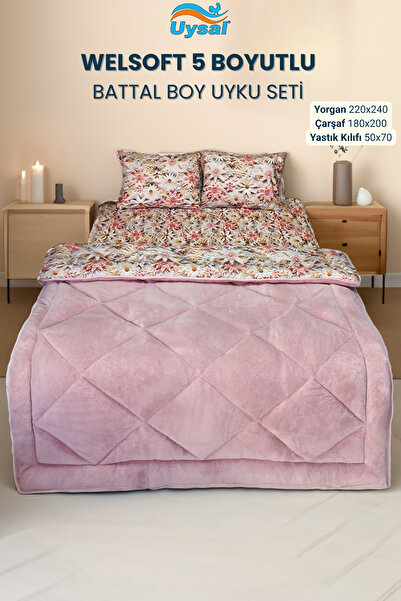UYSAL WELSOFT 5 BOYUTLU BATTAL BOY UYKU SETİ PUDRA 220x240